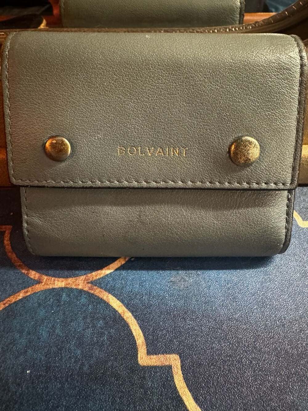 Bolvaint Blue and Beige Bicolor Trifold Compact Wallet